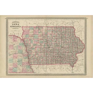 Antique Map of Iowa and Nebraska by Johnson, 1872 For Sale