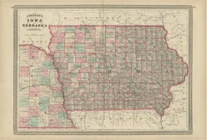 Antique Map of Iowa and Nebraska by Johnson, 1872