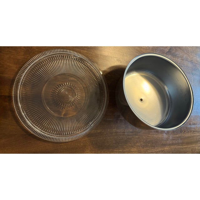 Silver Jeanette Glass Anniversary Cake Plate With Stainless Steel Cover For Sale - Image 8 of 12