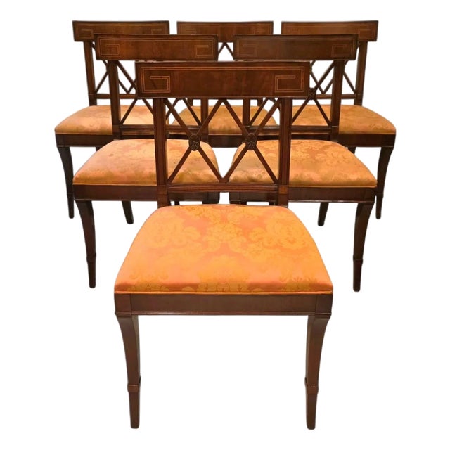 Vintage John Stuart Neoclassical Regency Revival Dining Chairs With Greek Key Inlay - Set of 6 For Sale