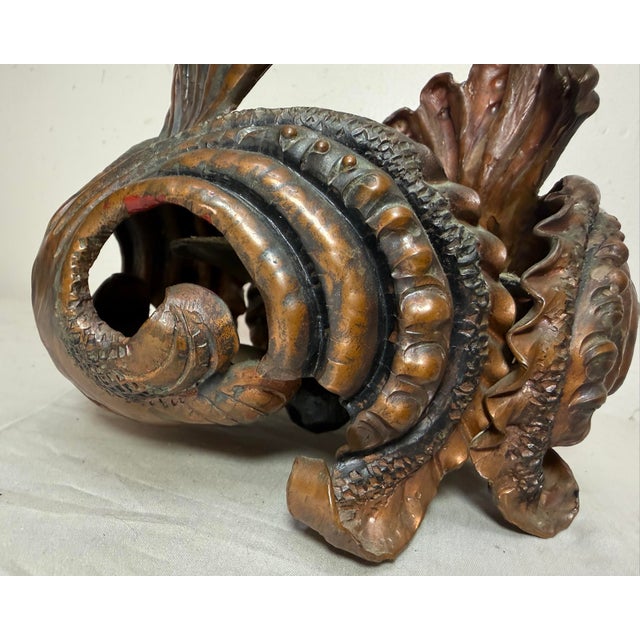 Metal Thick Antique Handmade Forged Copper Brutalist Candle Holder Centerpiece Pricket For Sale - Image 7 of 13