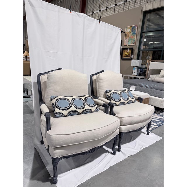 Custom French Bergère Lounge Chairs With Ottoman For Sale - Image 4 of 12