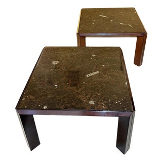 Fossil Stone Coffee Tables attributed to Ronald Schmitt, 1970s, Set of 2 For Sale