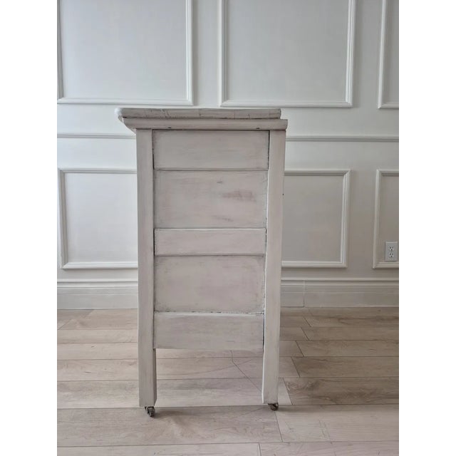 Gustavian (Swedish) Early 20th Century Gustavian Style Whitewashed Maple Chest of Drawers (9 Words, Fully Defensible Now) For Sale - Image 3 of 11