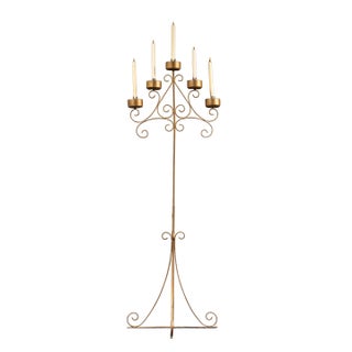 Mid 20th Century 5-Candle Wrought Iron Floor Candelabra For Sale