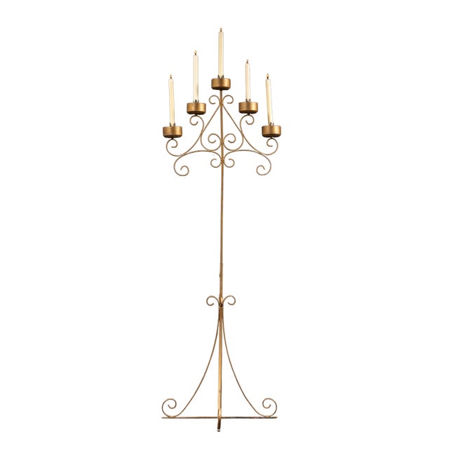 Mid 20th Century 5-Candle Wrought Iron Floor Candelabra For Sale