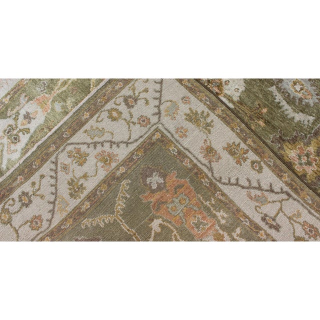 Textile Green Colored Oushak Rug With All Over Design For Sale - Image 7 of 8