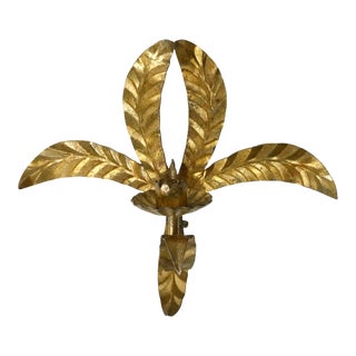 Vintage Tole Palm Gilt Wall Candle Sconce For Sale