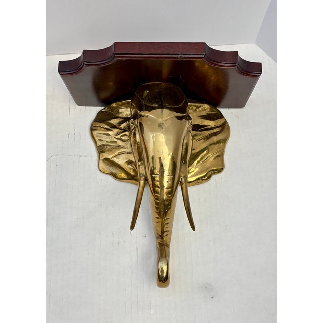 Mid 20th Century Pair Hollywood Regency Style Elephant Head Motif Brass Wall Brackets For Sale - Image 9 of 14