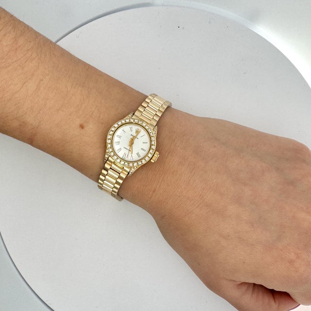 1980s Rolex Precision 22mm Diamond Bezel 18k Gold Watch For Sale - Image 9 of 9