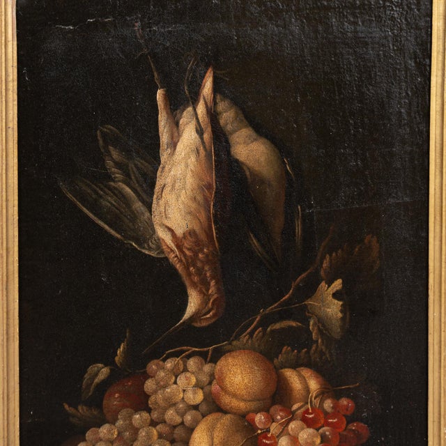 Late 18th Century Pair of Original Oil on Canvas Still Life Paintings of Fruit and Fowl For Sale - Image 9 of 14