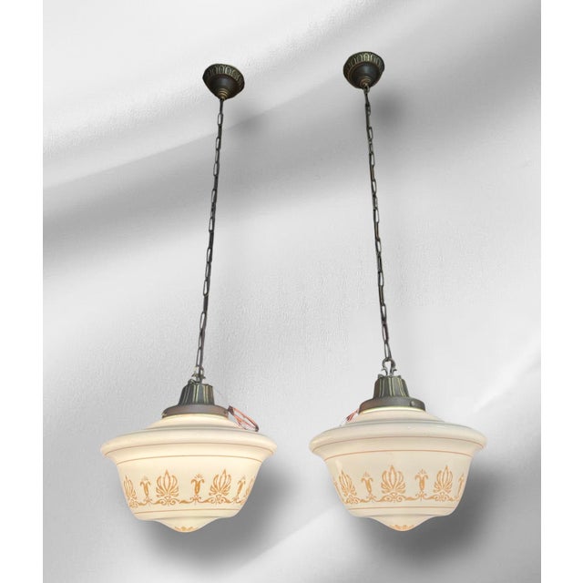 Mid-Century Modern 1900 Mid-Century Modern Schoolhouse Pendant Lights - a Pair For Sale - Image 3 of 12