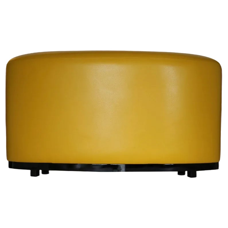 Picture of Large Oval Full-Grained Leather Ottoman | Chairish