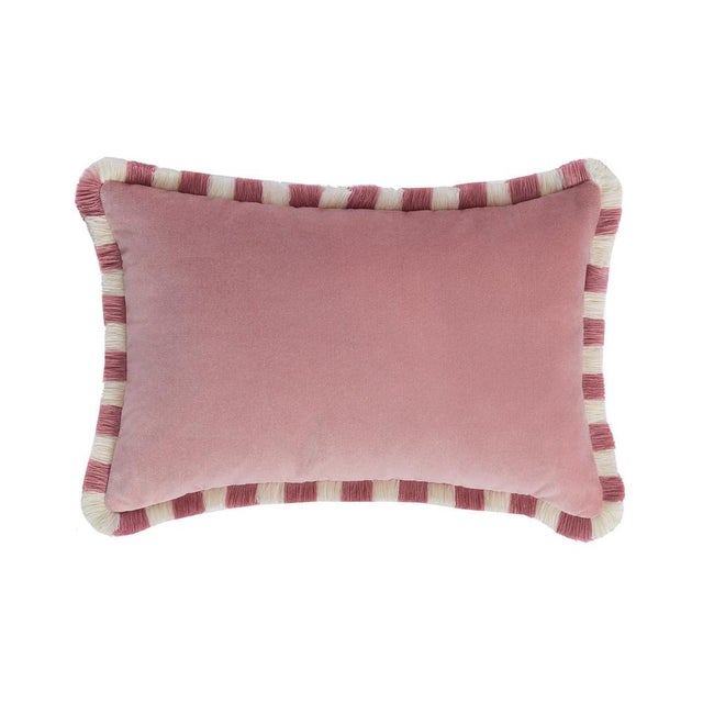 Couple Bicolor Happy Cushions White and Pink Velvet from Lo Decor, Set of 2 For Sale - Image 4 of 8