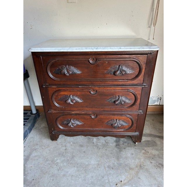Small Walnut Chest of Drawers With Marble Top. For Sale - Image 6 of 12