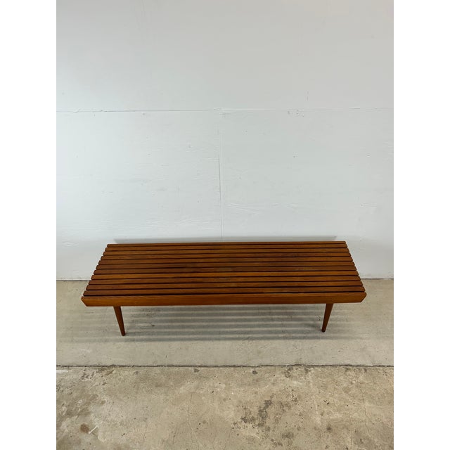 Mid-Century Modern Mid Century Modern Walnut Slat Bench Styled After Adrian Pearsall For Sale - Image 3 of 12