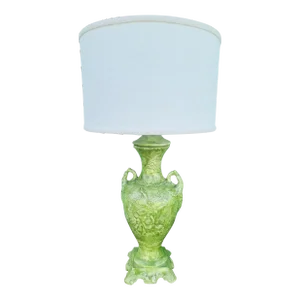 Vintage Cabbage Green Ceramic Urn Style Asian Chinoiserie Table Lamp