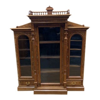 Antique Victorian Eastlake Walnut Display Cabinet For Sale