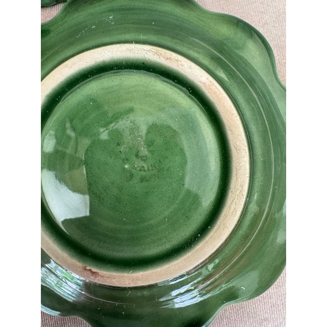 Farmhouse Vintage Bordallo Pinheiro Green & White Cabbage Leaf Dessert Plates, Set of 2 For Sale - Image 3 of 5