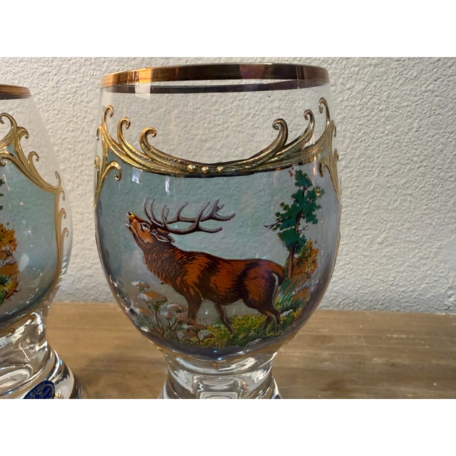 Transparent Crystal Hand Painted Elk Glasses 2 Glass Sets 1990's For Sale - Image 8 of 11