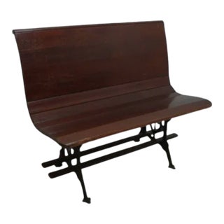 Antique Bench Settee Victorian Cast Iron Oak Church Pew Railroad Gothic For Sale