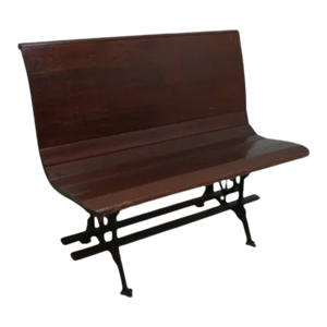 Antique Bench Settee Victorian Cast Iron Oak Church Pew Railroad Gothic