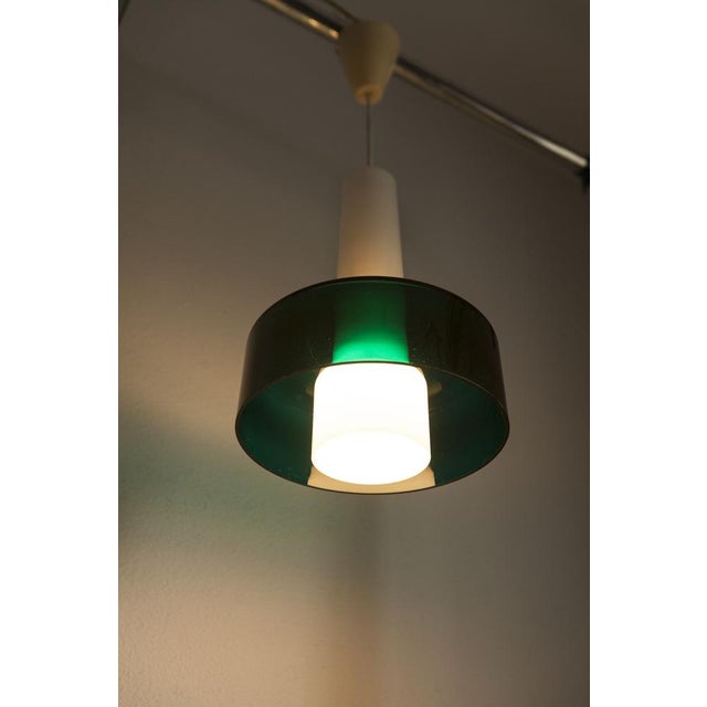 Italian 2-Piece Pendant Lamp in White Opaline and Green Transparent Glass, 1960s For Sale - Image 3 of 17