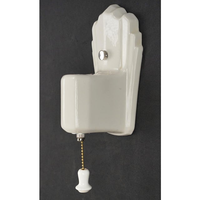 Art Deco Restored Art Deco White Porcelain Wall Sconce With Pull Chain For Sale - Image 3 of 8