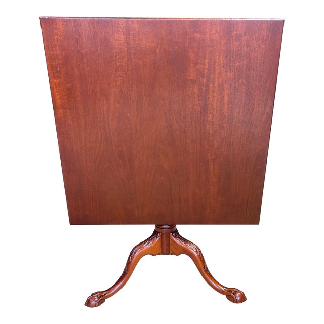 1950s Vintage Square Mahogany Chippendale Style Tilt Top Tea Table / Game Table For Sale