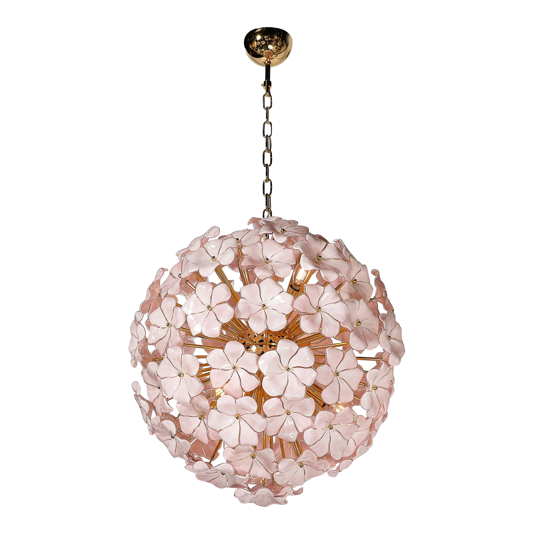 MURANO ITALY金彩 ピンクレースライン ピッチャー 花瓶 Modernist Hand-Blown Murano Glass Sakura Pink Floral Chandelier