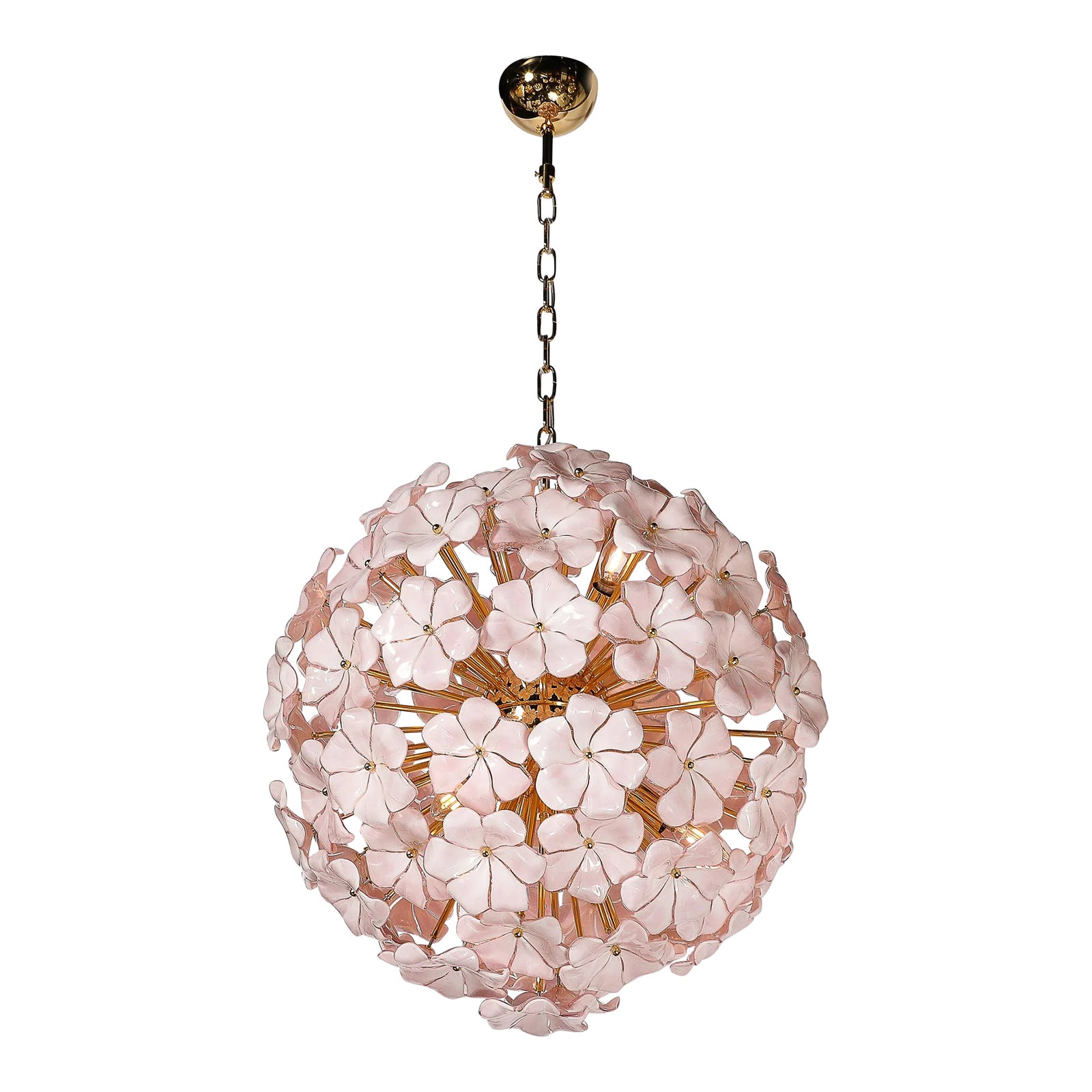 Modernist Hand-Blown Murano Glass Sakura Pink Floral Chandelier