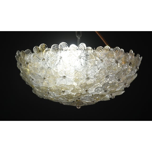 Pretty two-light ceiling lamp with Murano glass flowers, made by Seguso for Venini, Italy, 1960s. Metal ceiling basket...