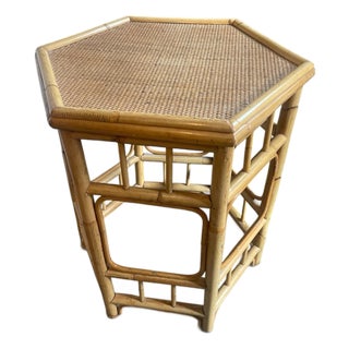 1960s Pavilion Style Hexagonal Bamboo and Sea Grass Table For Sale