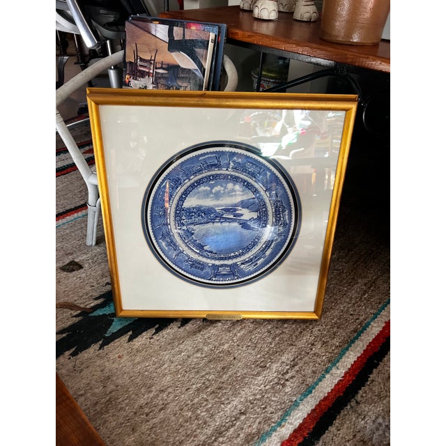 Vintage Framed Blue and White Plate With Scene "Baltimore and Ohio R R" For Sale - Image 4 of 7