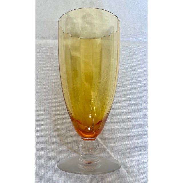 1940s Mid-Century Modern Cambridge Glass Co. Amber Optic Stem 3121 Goblets - Set of 7 For Sale In Dallas - Image 6 of 13