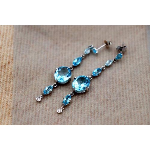 18 Karat Gold Earrings with Cut Aquamarines, Set of 2 For Sale - Image 3 of 7