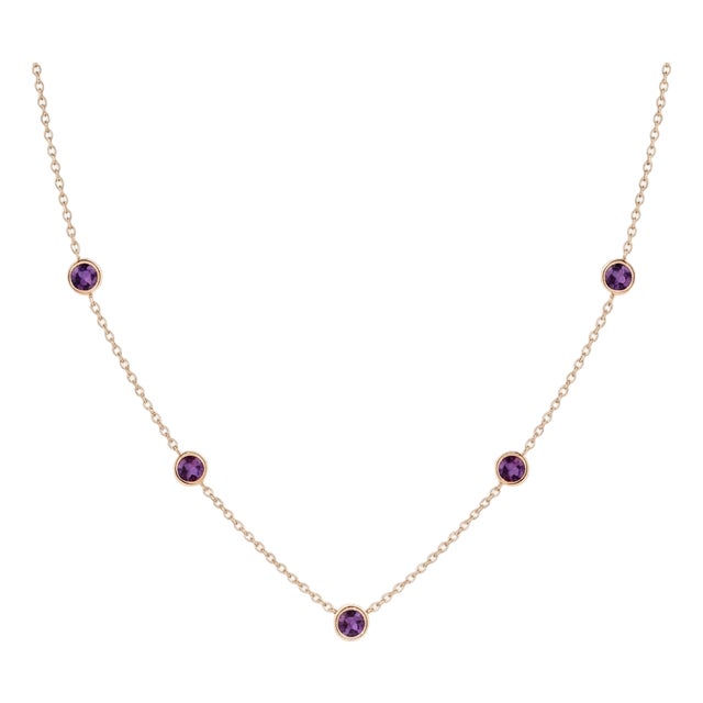 Delicate Amethyst Station Necklace 18k Gold Plated | Purple Gemstone Layering Choker | February Birthstone Necklace For Sale
