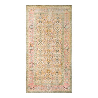 1920s Salmon Geometric Antique Indian Agra Cotton Rug 3' X 6' Handknotted Wool Carpet For Sale