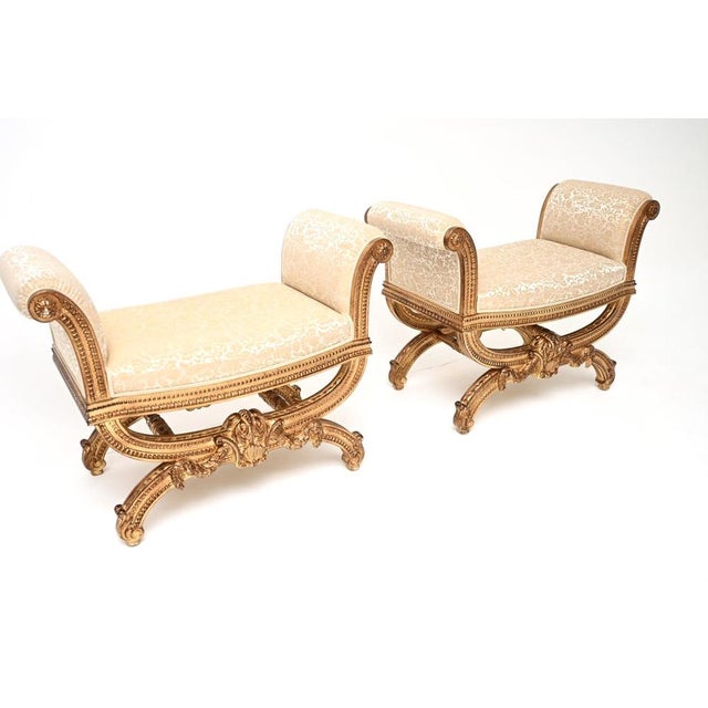 Antique French Rococo Style Gilt Wood Stools, 1950, Set of 2 For Sale - Image 6 of 13