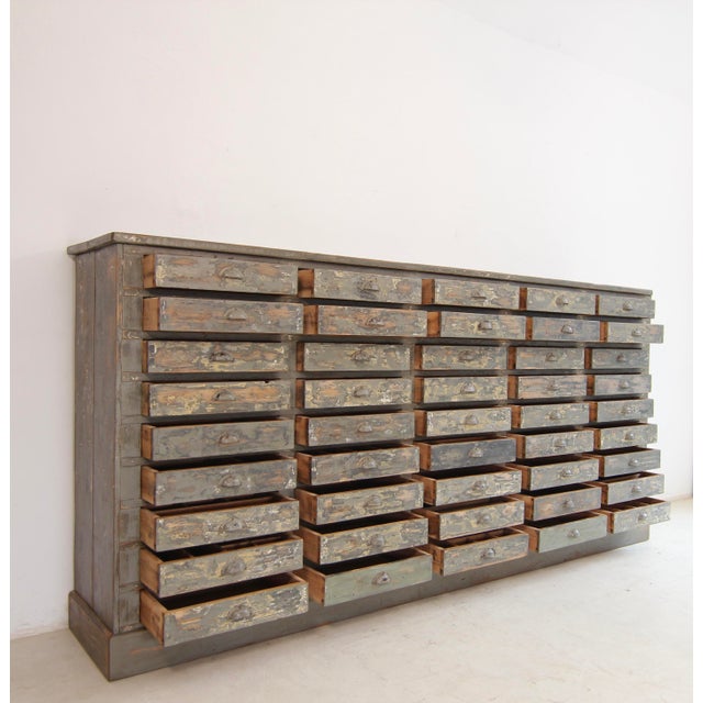 Large Original Painted Pine Workshop Drawer Cabinet, 1920s For Sale - Image 6 of 18