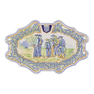 19th Century French Porquier Beau Quimper Faience Platter For Sale