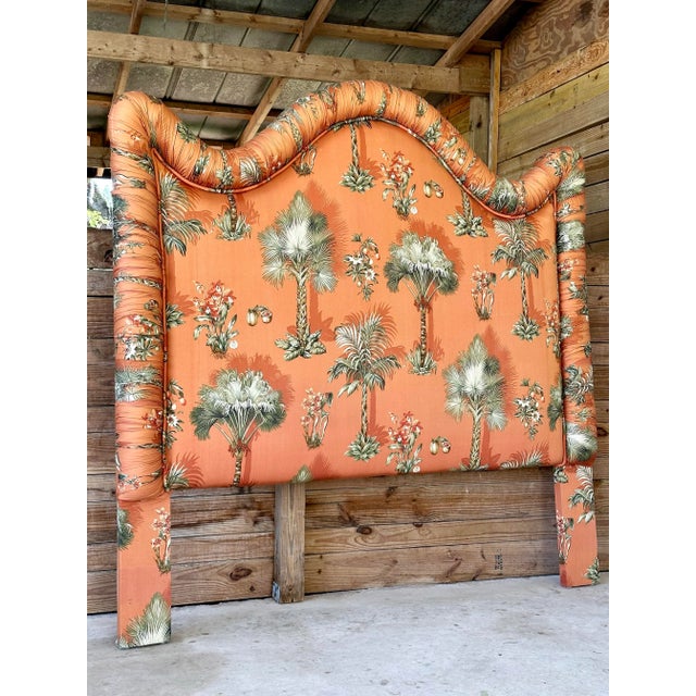 Coastal Custom Upholstered Palm Tree California King Headboard For Sale - Image 11 of 11