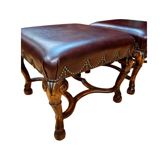 Late 20th Century Pair of 20th-Century, Louis XIV-style Walnut Ottomans For Sale - Image 5 of 13