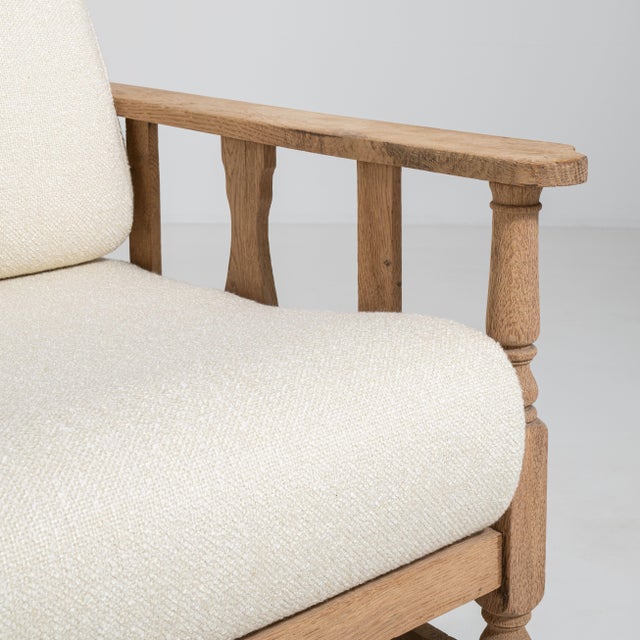 French Oak Reclining Armchair with Bouclé Upholstery, Antique, France, Circa 1940 For Sale In Greensboro - Image 6 of 16