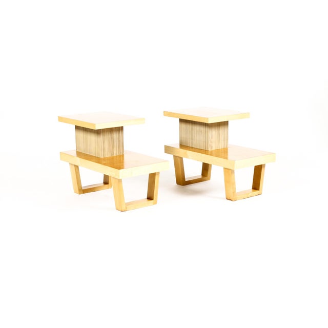 #2171 — Vintage Mid Century Maple Tiered End Tables / Nightstands — Paul Frankl for Barzilay — Pair Lovely pair of vintage...