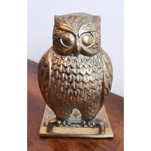 Vintage Brass Owl Bird Bookends Pair For Sale - Image 4 of 7