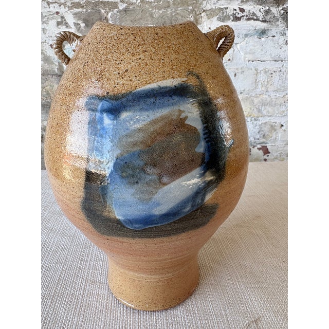 Vintage Studio Pottery Vessel With Sculptural Rope Handles For Sale - Image 9 of 13