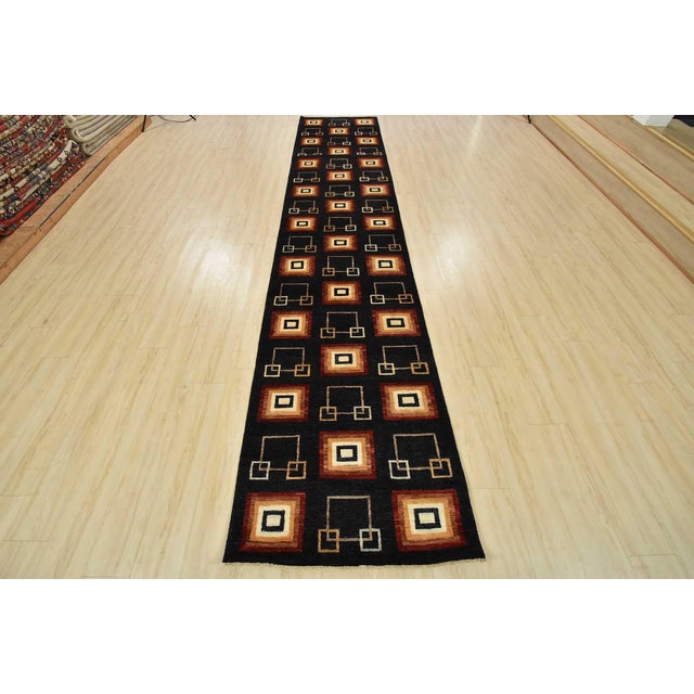 Contemporary Fine Gabbeh Runner 3’2” X 15’2” Black Wool Contemporary Hand-Knotted Rug For Sale - Image 3 of 14