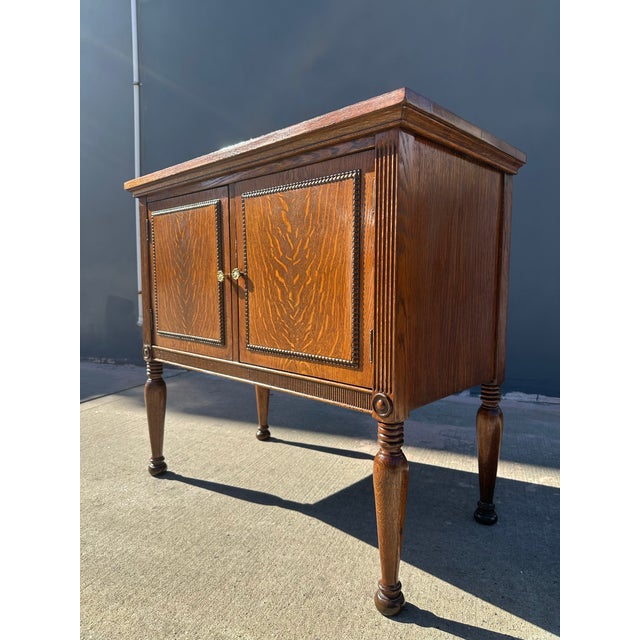 Late 19th Century Antique Quarter-Sawn Tiger Oak Two-Door Server With Turned Legs and Classical Detailing For Sale - Image 5 of 7