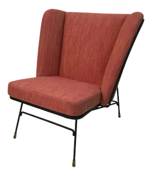 Mid-Century Modern Wrought Iron Upholstered Wingback Chair